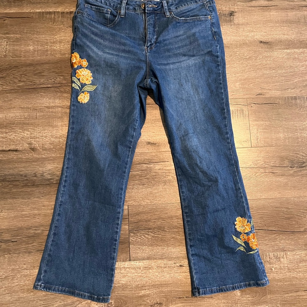 Royalty For Me Blue Jeans with Orange Floral Embroidery